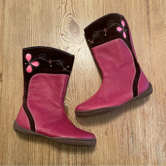 Umi Opulent Pink and Brown Kids' Boots with Butterfly Design - Picture 1 of 6